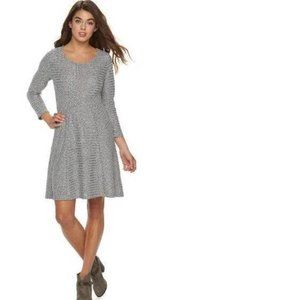 Sweater Dress Cloud Chaser Silver Small Fit Flare Stretch Scoop Neck 3/4 Sleeves